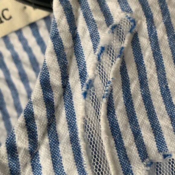 Zara Blue White Striped Blouse Sheer Floral Cutout Details Puff Sleeves Size S - Picture 14 of 16